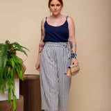 Calça Reta Moletinho - Azul Listrado - Uhnika