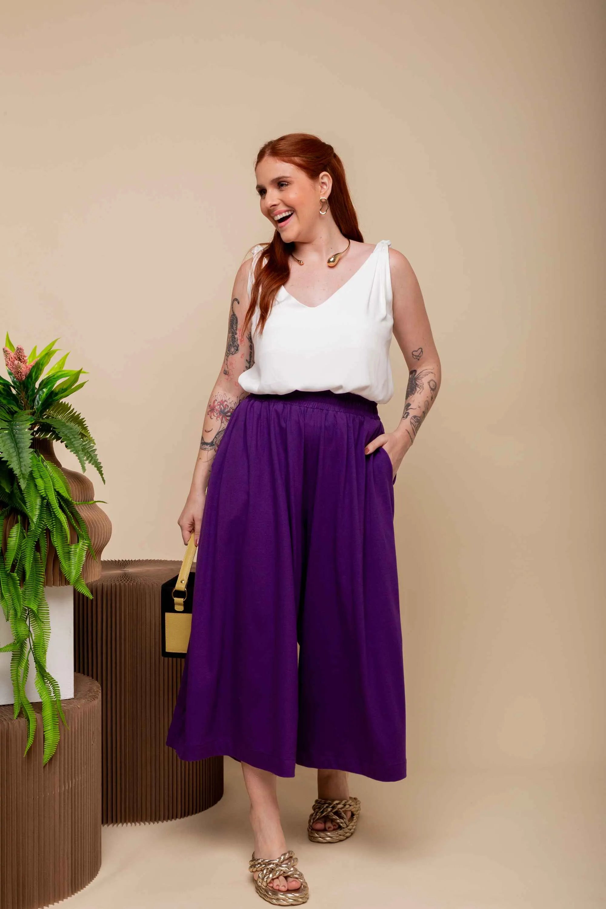 Calça Saia de Malha - Roxo - Uhnika