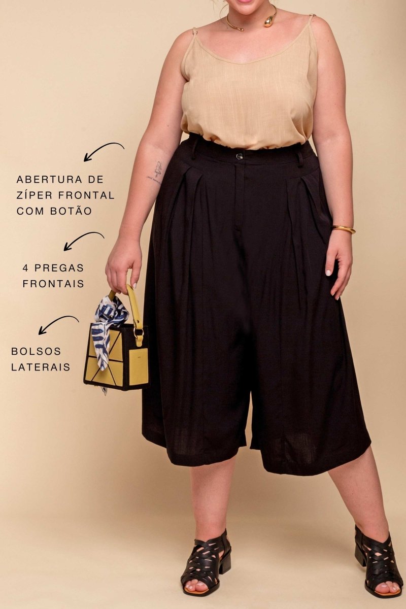 Calça Saia Alfaiataria com Botão - Preto - Uhnika