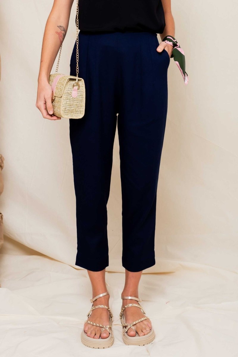 Calça Skinny de Linho - Azul Marinho - Uhnika