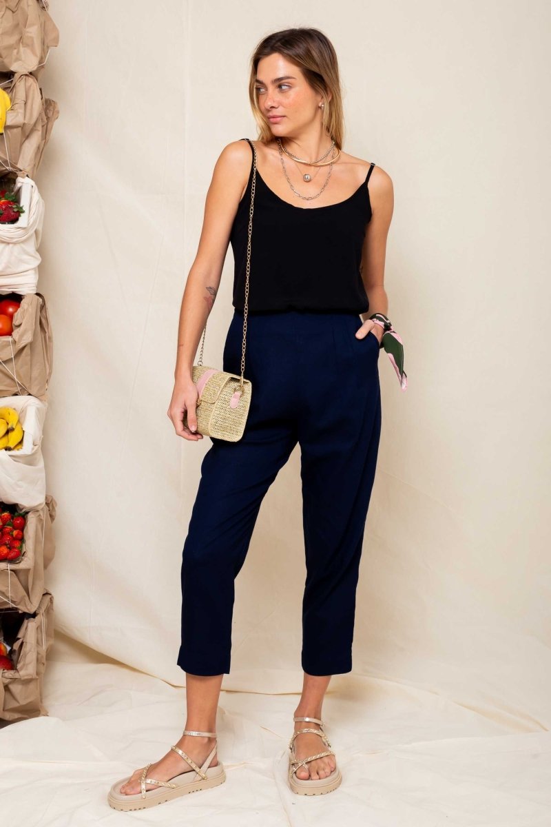 Calça Skinny de Linho - Azul Marinho - Uhnika