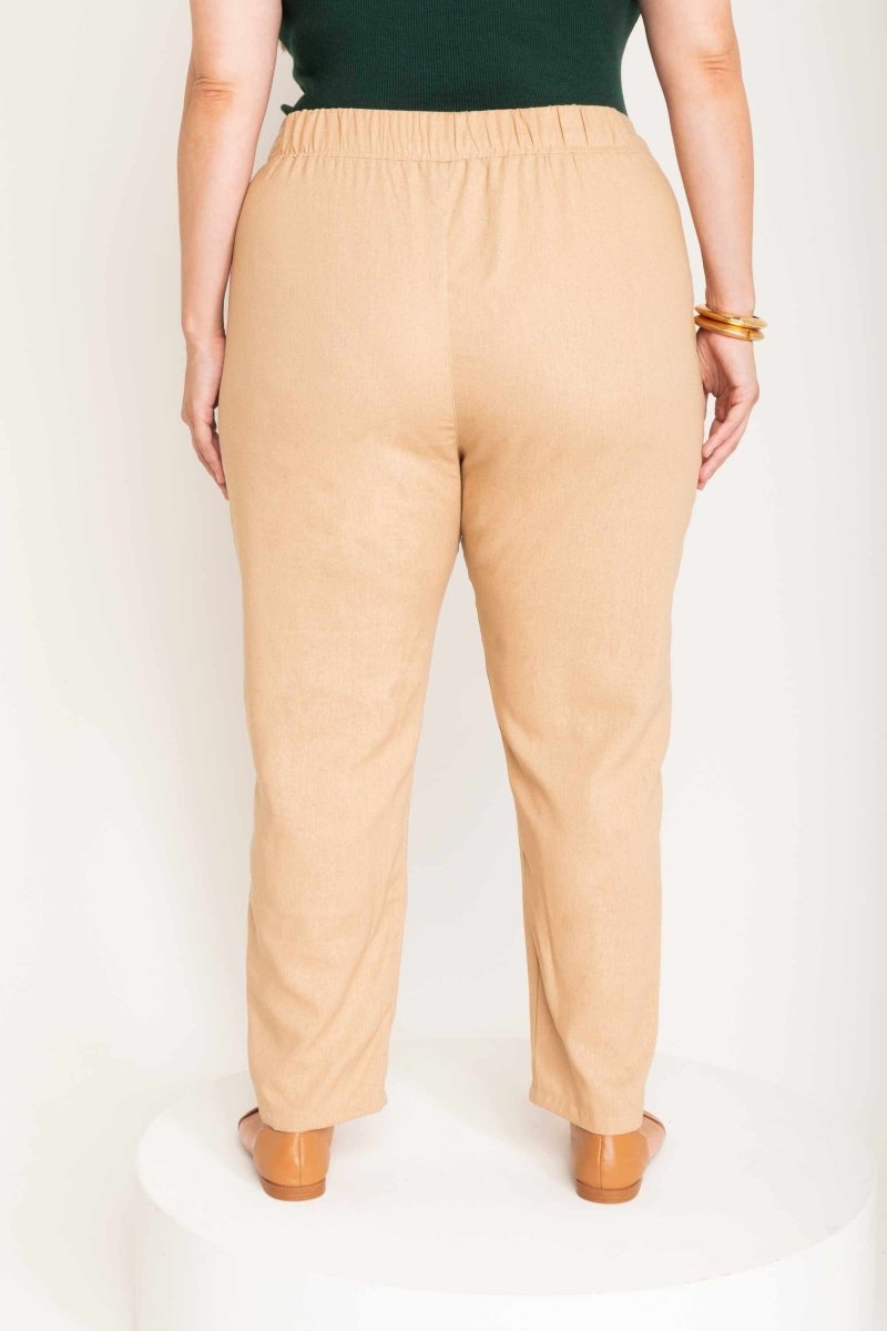 Calça Skinny de Linho com Zíper Frontal - Capuccino - Uhnika