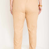 Calça Skinny de Linho com Zíper Frontal - Capuccino - Uhnika