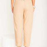 Calça Skinny de Linho com Zíper Frontal - Capuccino - Uhnika