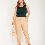 Calça Skinny de Linho com Zíper Frontal - Capuccino - Uhnika