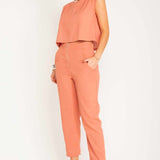 Calça Skinny de Linho com Zíper Frontal - Coral - Uhnika