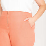 Calça Skinny de Linho com Zíper Frontal - Coral - Uhnika