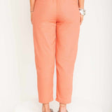 Calça Skinny de Linho com Zíper Frontal - Coral - Uhnika