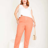 Calça Skinny de Linho com Zíper Frontal - Coral - Uhnika
