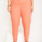 Calça Skinny de Linho com Zíper Frontal - Coral - Uhnika