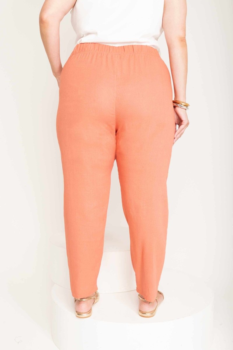 Calça Skinny de Linho com Zíper Frontal - Coral - Uhnika