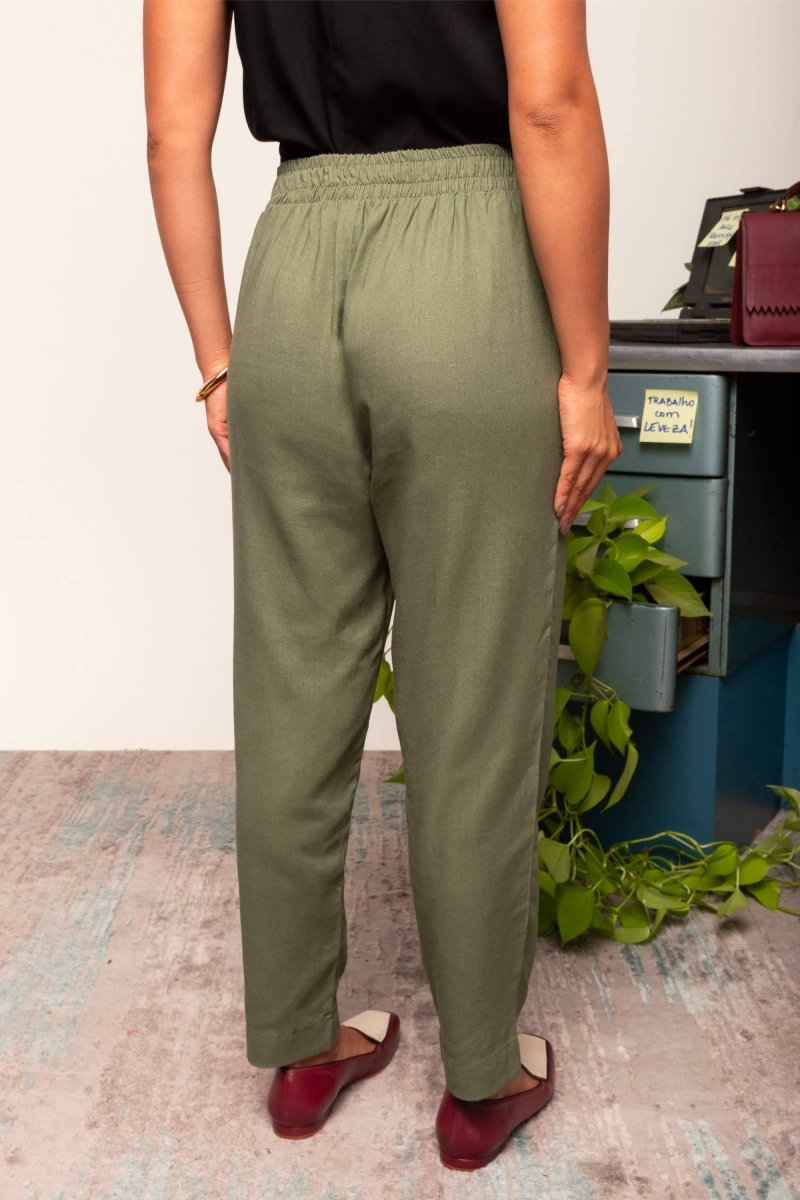 Calça Skinny de Linho - Verde - Uhnika
