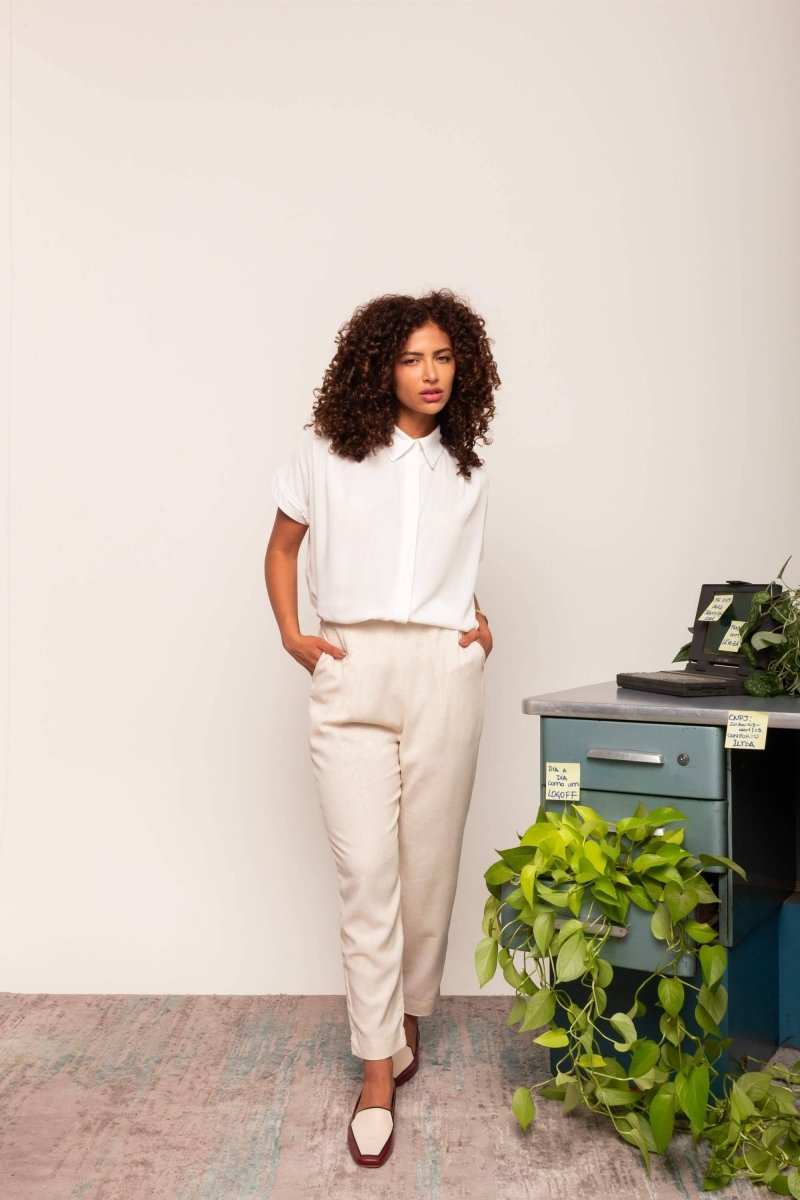Calça Skinny de Linho - Linho Natural - Uhnika
