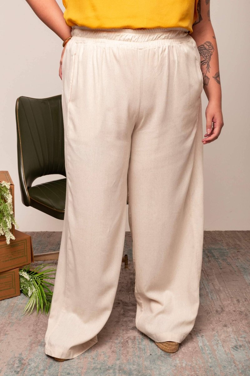 Calça Pantalona de Linho Feminina - Linho Natural - Uhnika