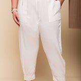 Calça de Viscose Sarja com Bolsos - Off White - Uhnika
