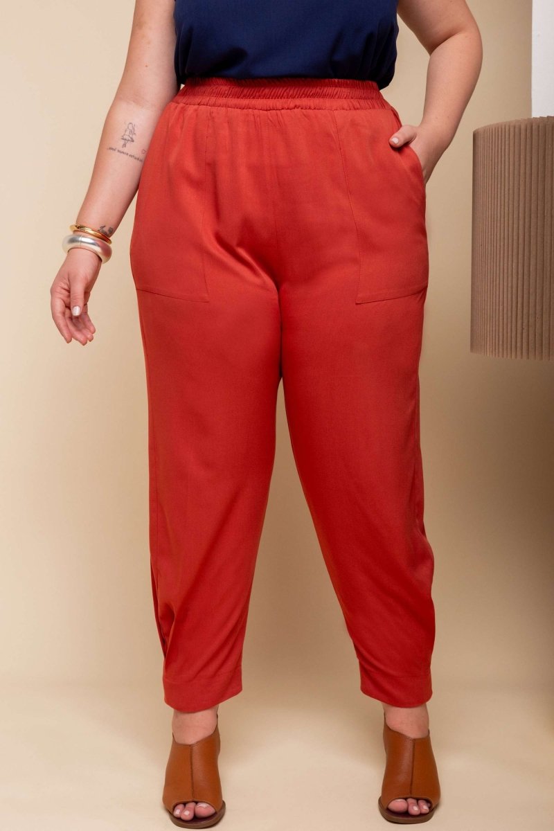Calça de Viscose Sarja com Bolsos - Terracota - Uhnika