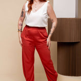Calça de Viscose Sarja com Bolsos - Terracota - Uhnika