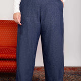Calça Wide Leg Moletinho com Nó - Azul Marinho - Uhnika