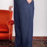 Calça Wide Leg Moletinho com Nó - Azul Marinho - Uhnika