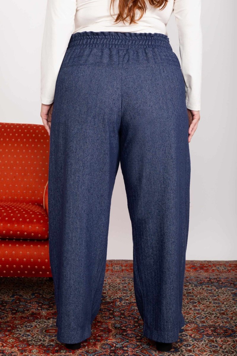 Calça Wide Leg Moletinho com Nó - Azul Marinho - Uhnika