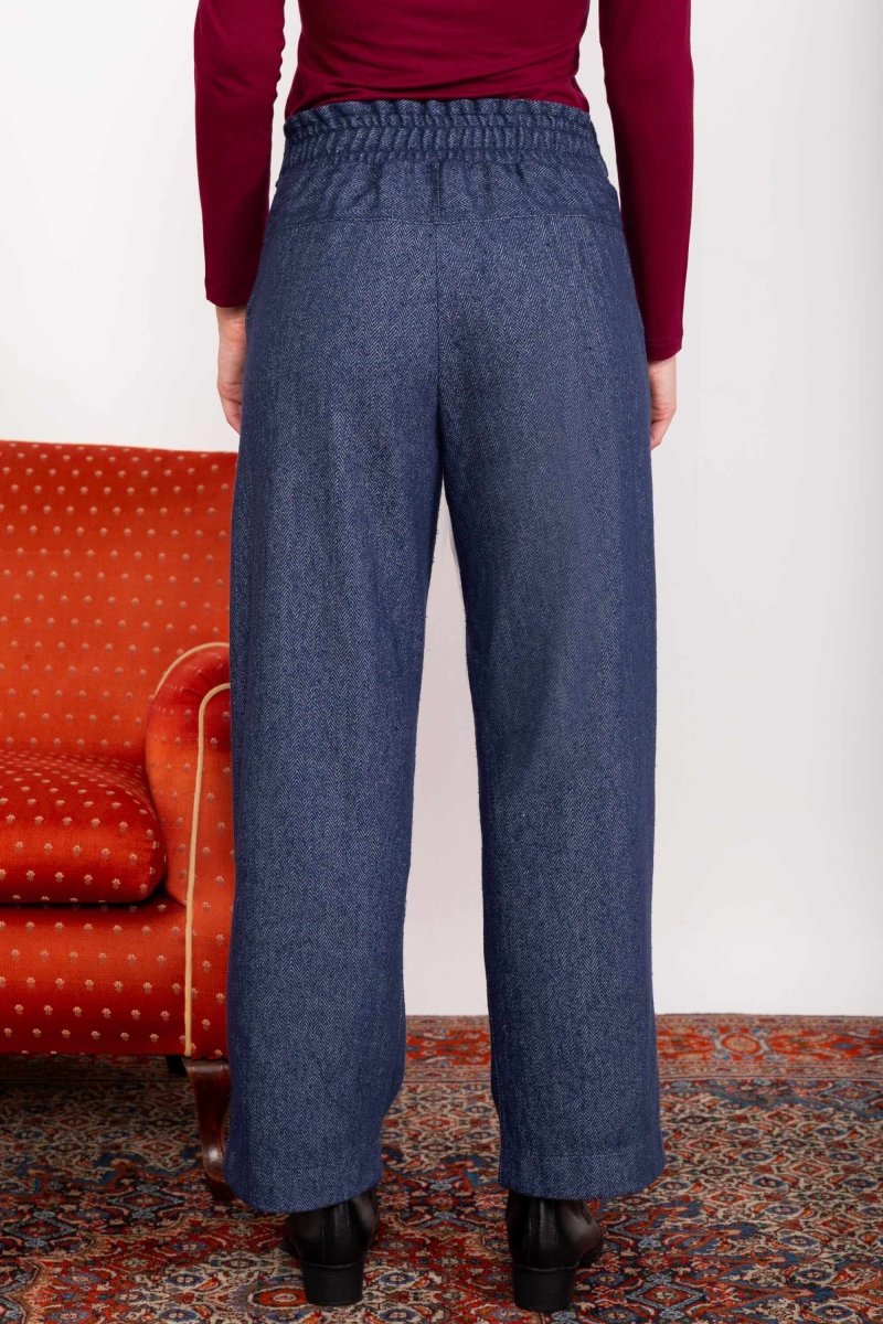 Calça Wide Leg Moletinho com Nó - Azul Marinho - Uhnika