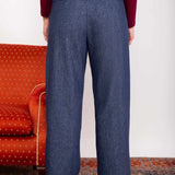 Calça Wide Leg Moletinho com Nó - Azul Marinho - Uhnika