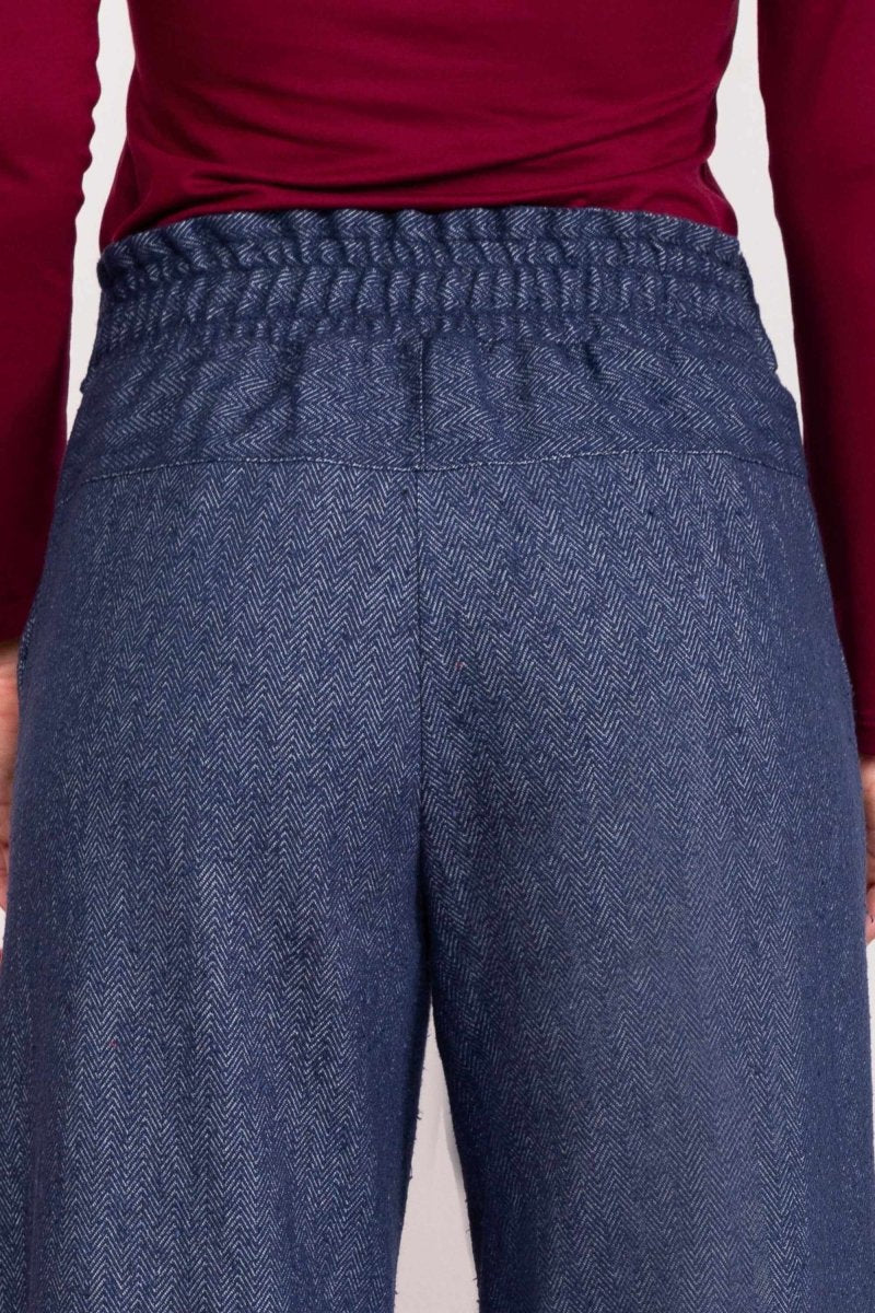 Calça Wide Leg Moletinho com Nó - Azul Marinho - Uhnika