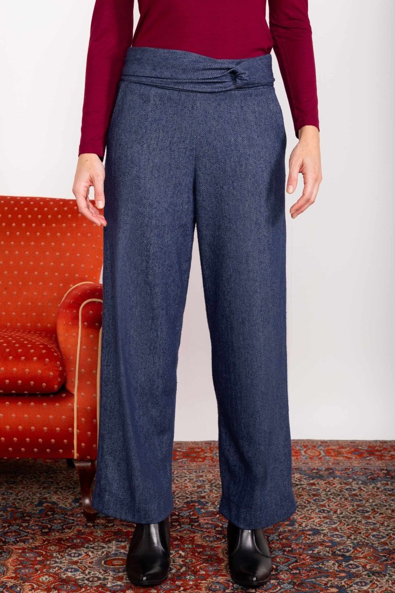 Calça Wide Leg Moletinho com Nó - Azul Marinho - Uhnika