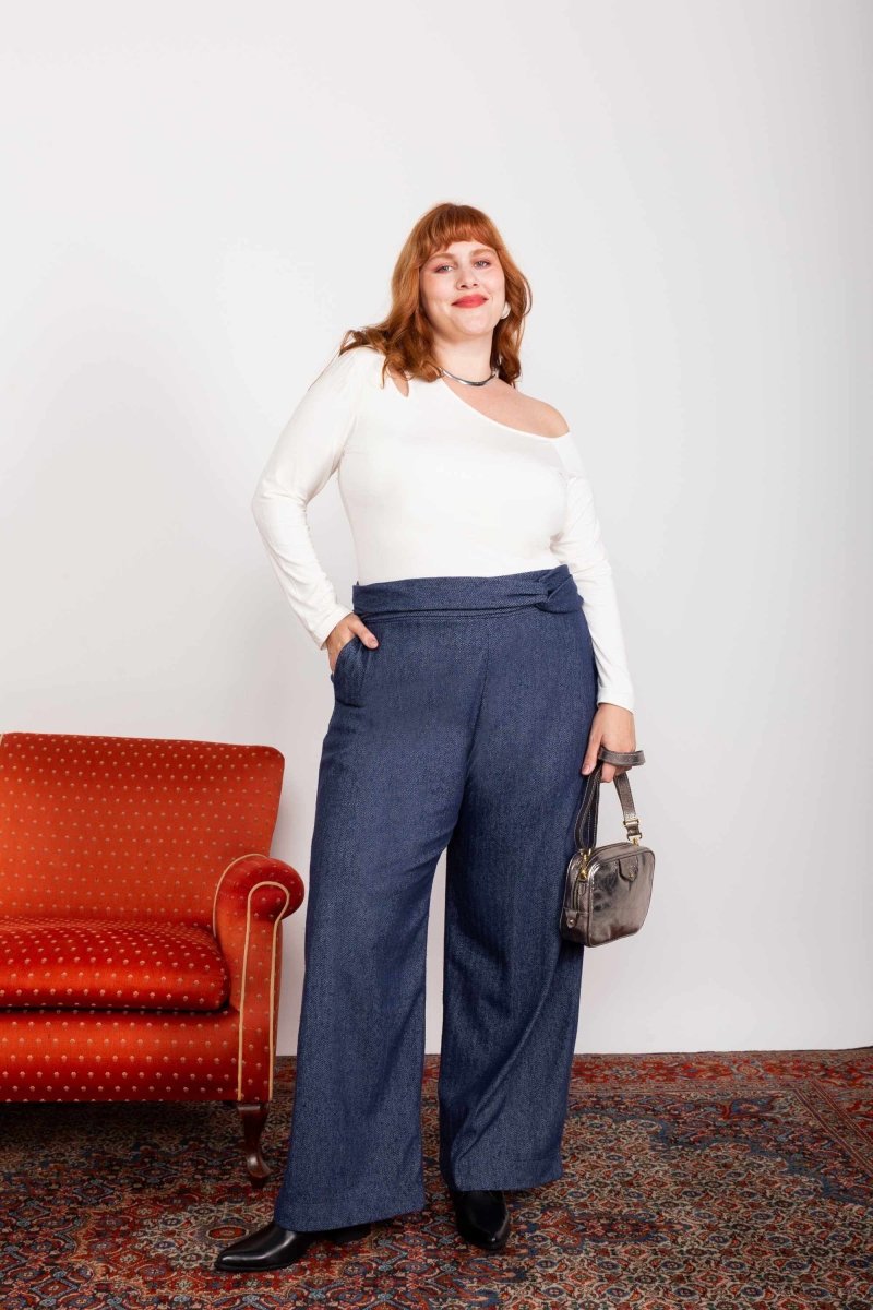Calça Wide Leg Moletinho com Nó - Azul Marinho - Uhnika