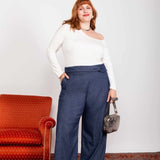 Calça Wide Leg Moletinho com Nó - Azul Marinho - Uhnika