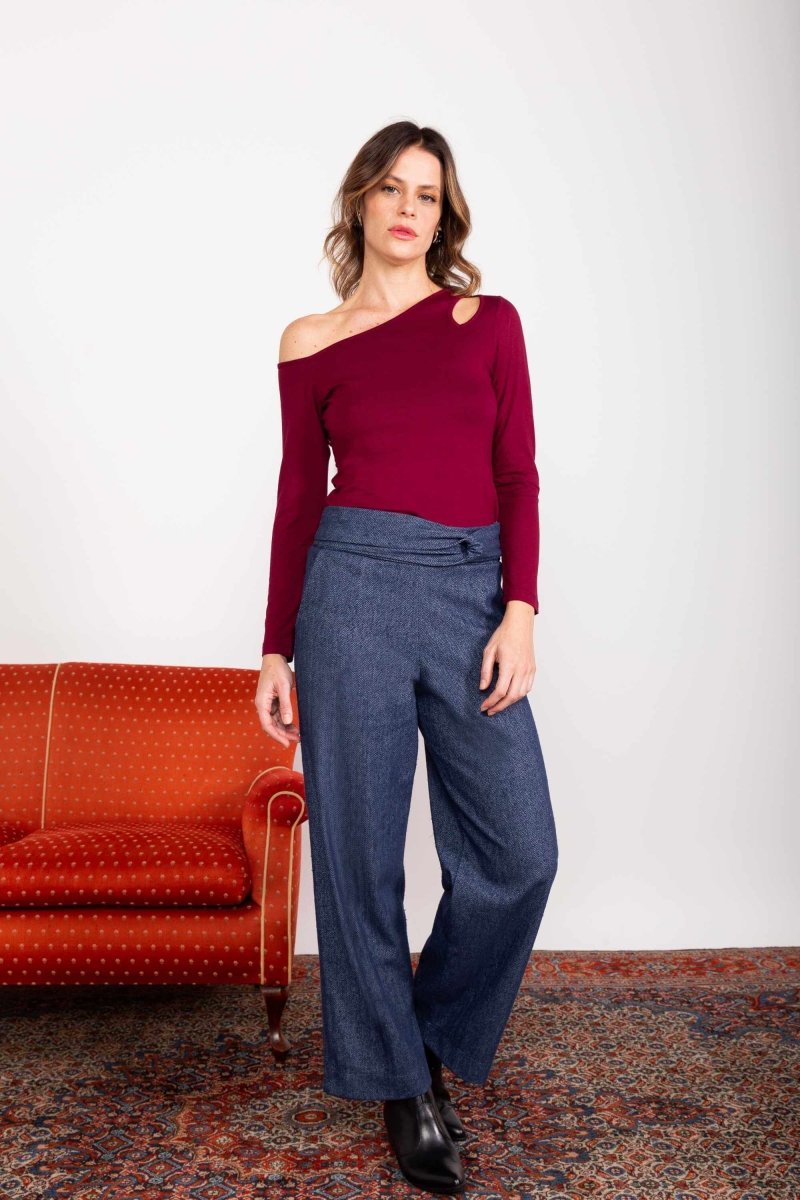 Calça Wide Leg Moletinho com Nó - Azul Marinho - Uhnika