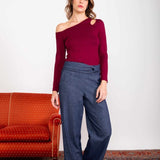 Calça Wide Leg Moletinho com Nó - Azul Marinho - Uhnika