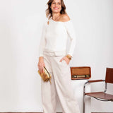 Calça Wide Leg Moletinho com Nó - Off White - Uhnika