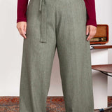 Calça Wide Leg Moletinho com Cinto - Verde - Uhnika