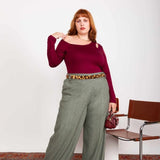 Calça Wide Leg Moletinho com Cinto - Verde - Uhnika