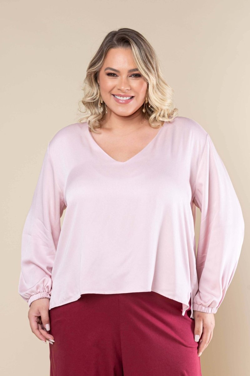 Camisa Gola V Feminina - Rosa - Uhnika