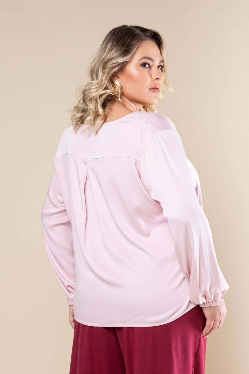 Camisa Gola V Feminina - Rosa - Uhnika