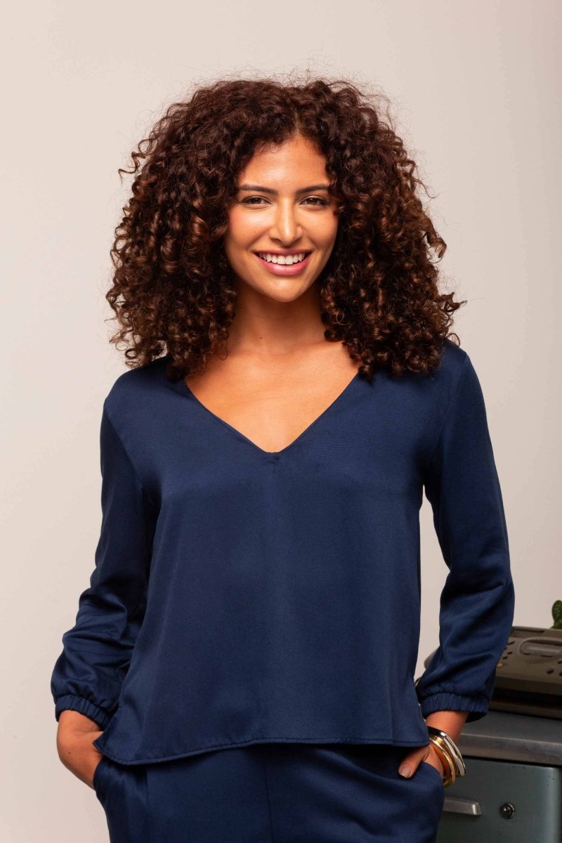 Camisa Gola V Feminina - Azul Marinho - Uhnika