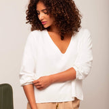 Camisa Gola V Feminina - Off White - Uhnika