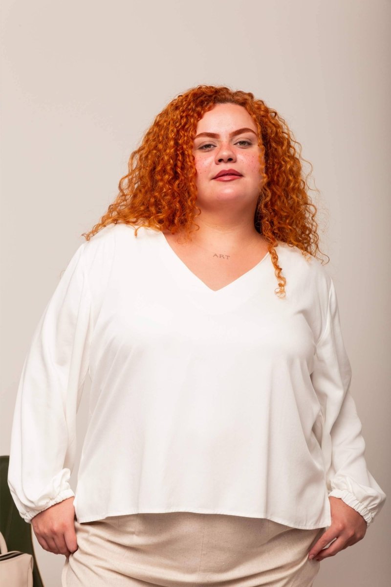Camisa Gola V Feminina - Off White - Uhnika