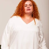 Camisa Gola V Feminina - Off White - Uhnika