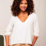 Camisa Gola V Feminina - Off White - Uhnika