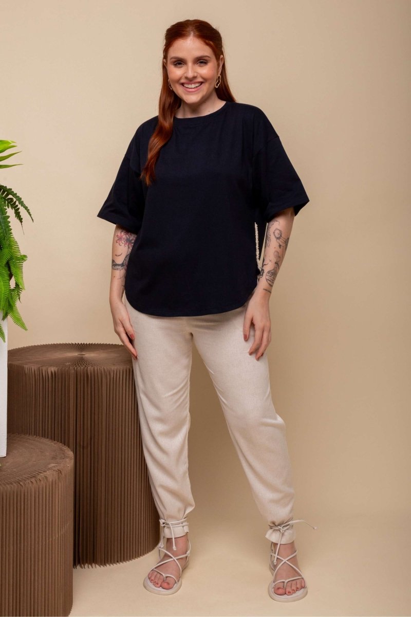 Camiseta Oversized de Malha - Azul Marinho - Uhnika