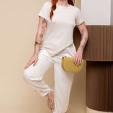 Camiseta de Viscose Premium Assimétrica - Linho Natural - Uhnika