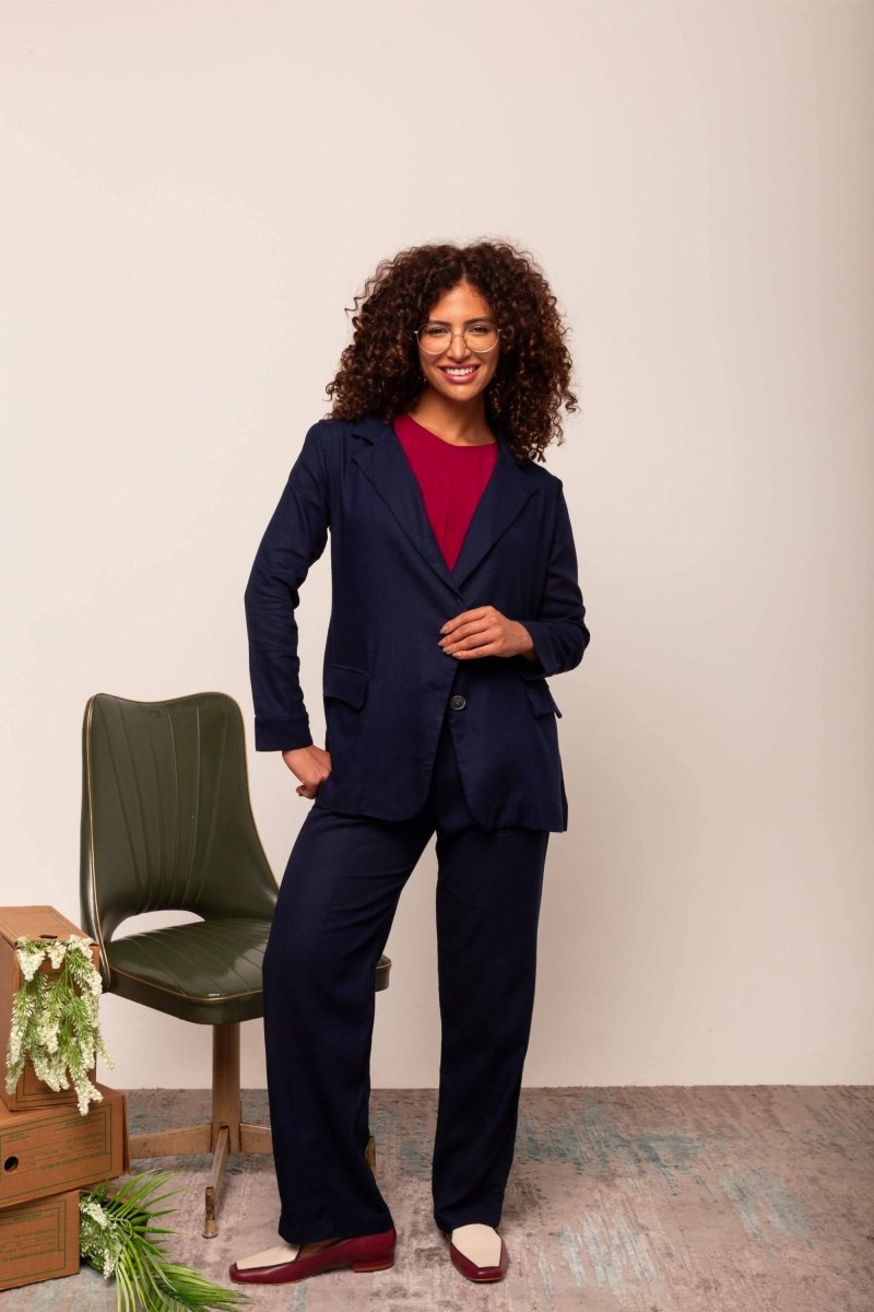Blazer de Linho Alongado Verão - Azul Marinho - Uhnika