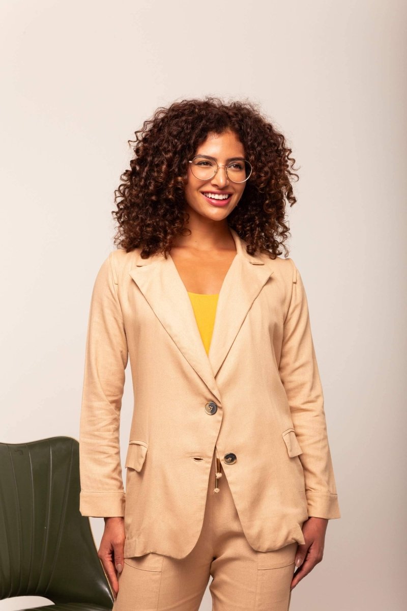 Blazer de Linho Alongado Verão - Capuccino - Uhnika