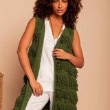 Colete Midi de Tricot com Franjas - Verde - Uhnika