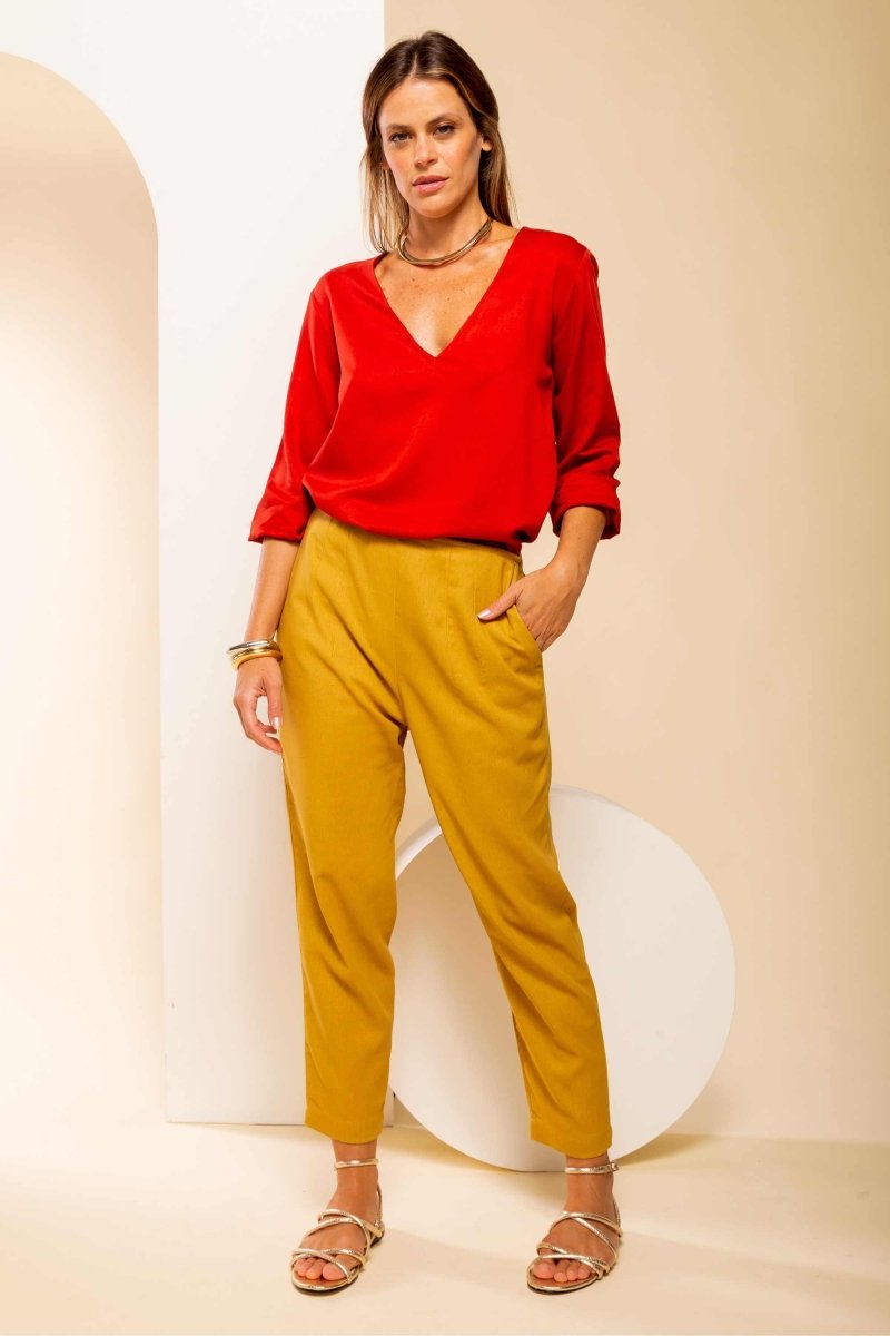 Calça Skinny de Linho - Linho Natural - Uhnika
