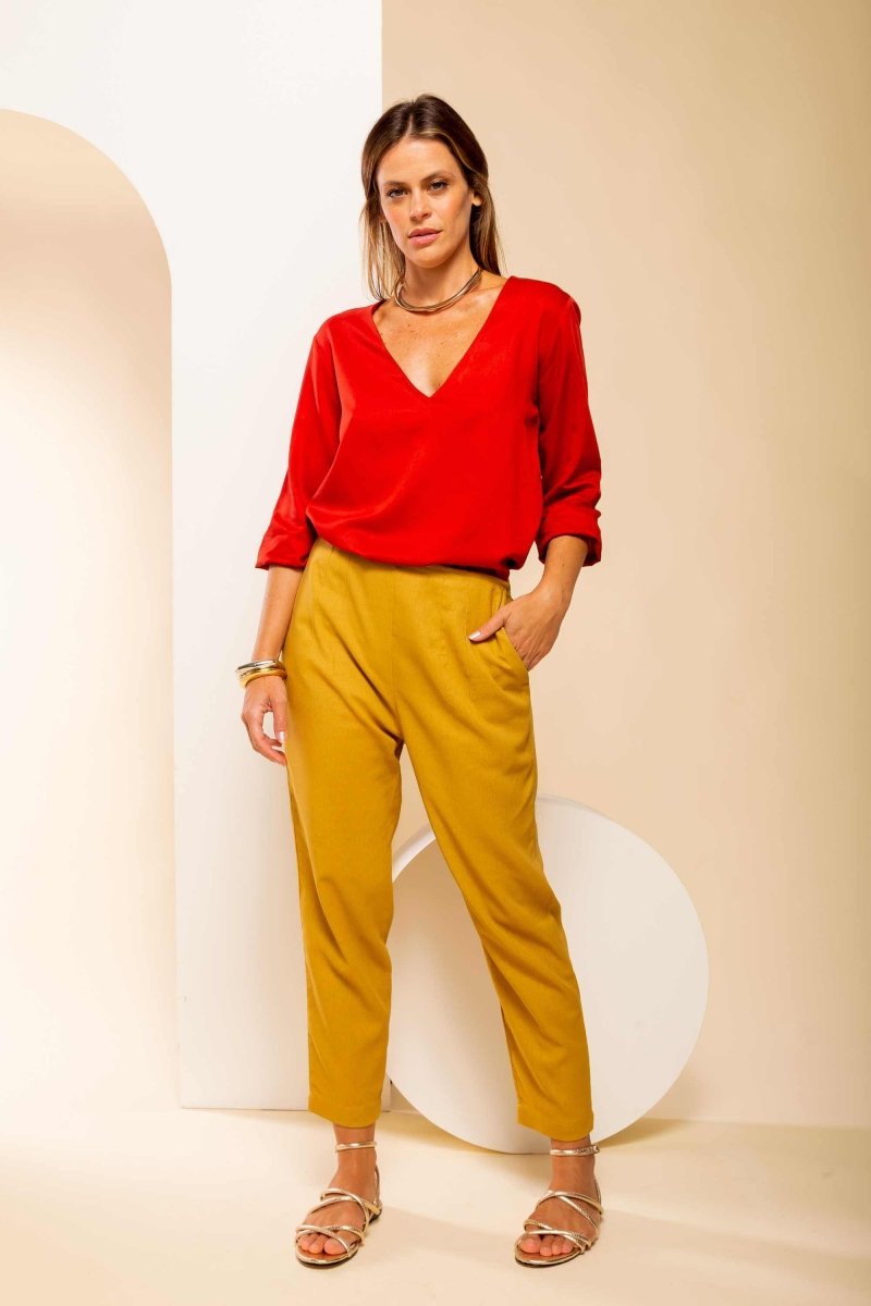 Camisa Gola V Feminina - Terracota - Uhnika