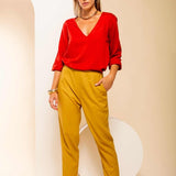 Camisa Gola V Feminina - Terracota - Uhnika